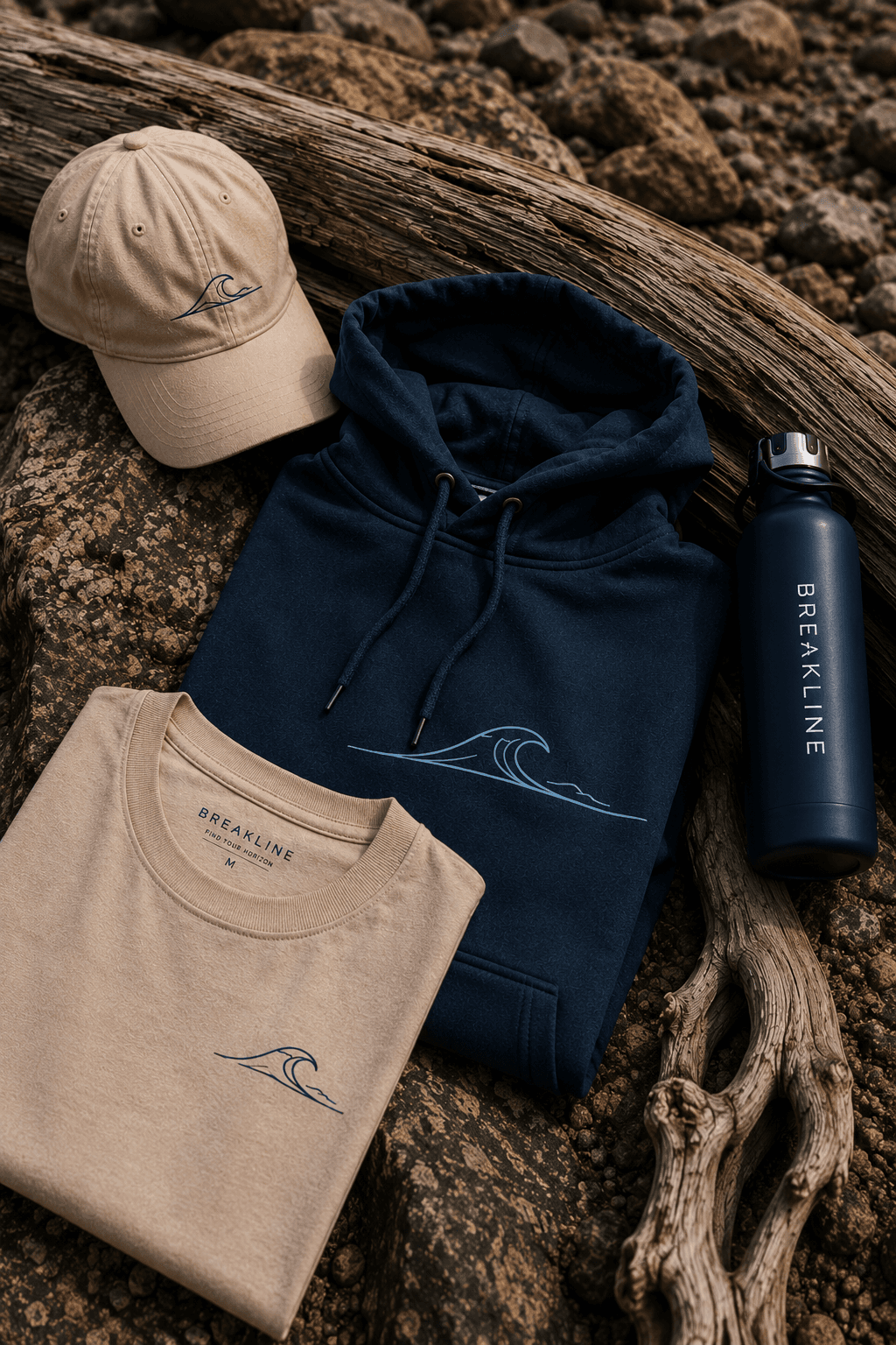 BREAKLINE apparel styled on driftwood